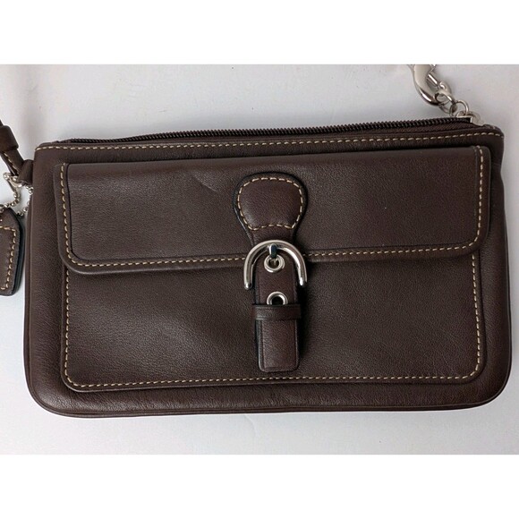 Coach Leather Wristlet Corner Zip Handbag English Saddle Brown Front Pocket - Picture 3 of 13